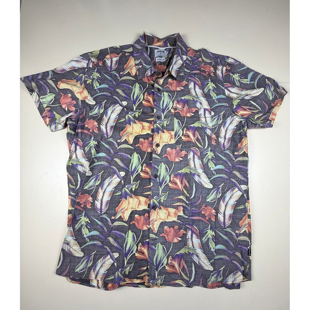 Hurley Casual Button-Down Shirt Men's XL Multi-Color Tropical Cotton Blend
